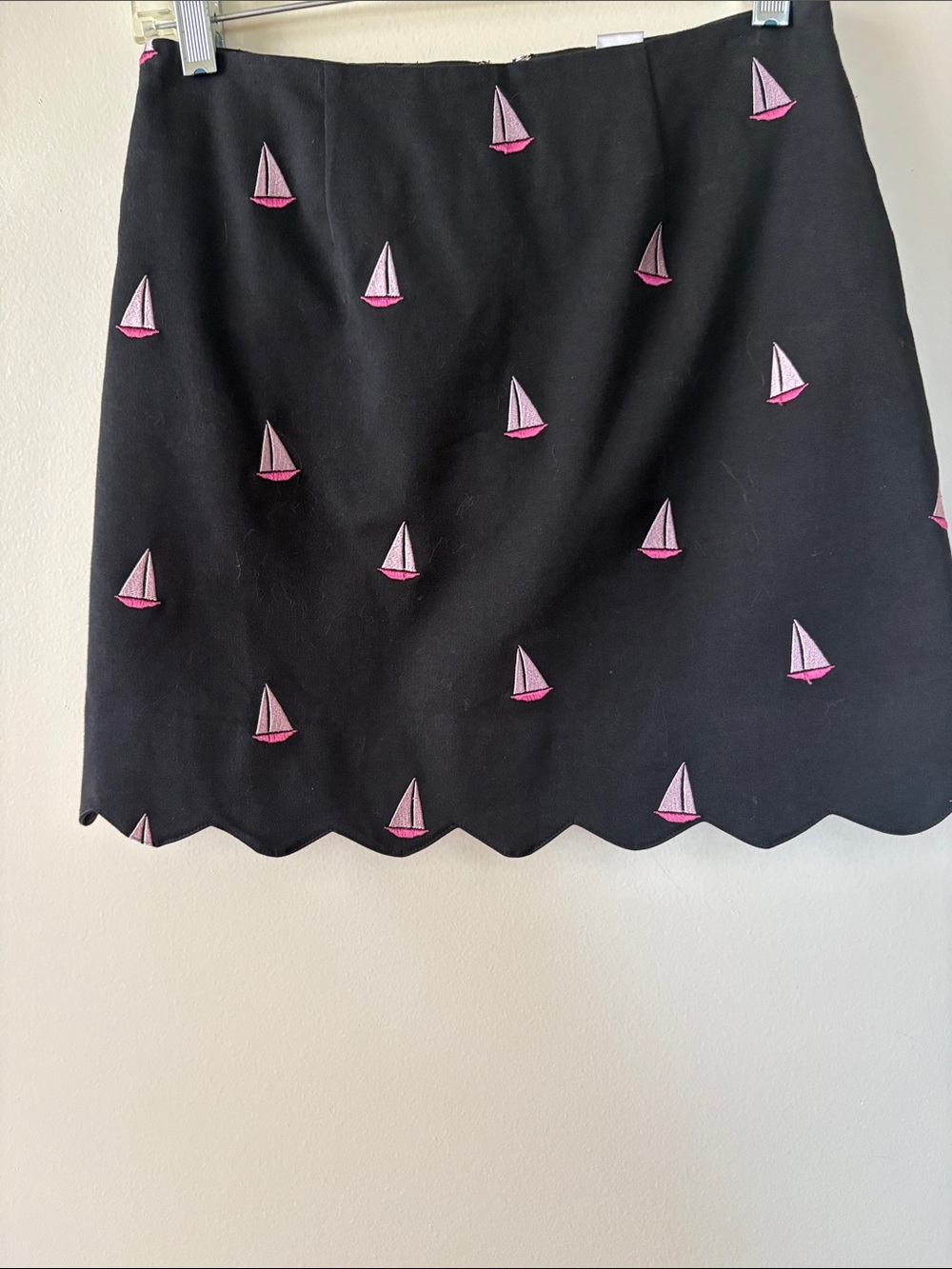 Black Mini Skirt with Pink Sailboat Motif